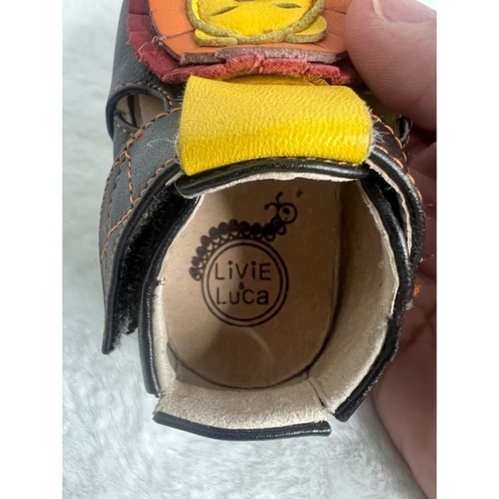Handmade Leather Lion Baby Shoes Brown Soft Sole Walkers Hook Loop Strap - Picture 9 of 12